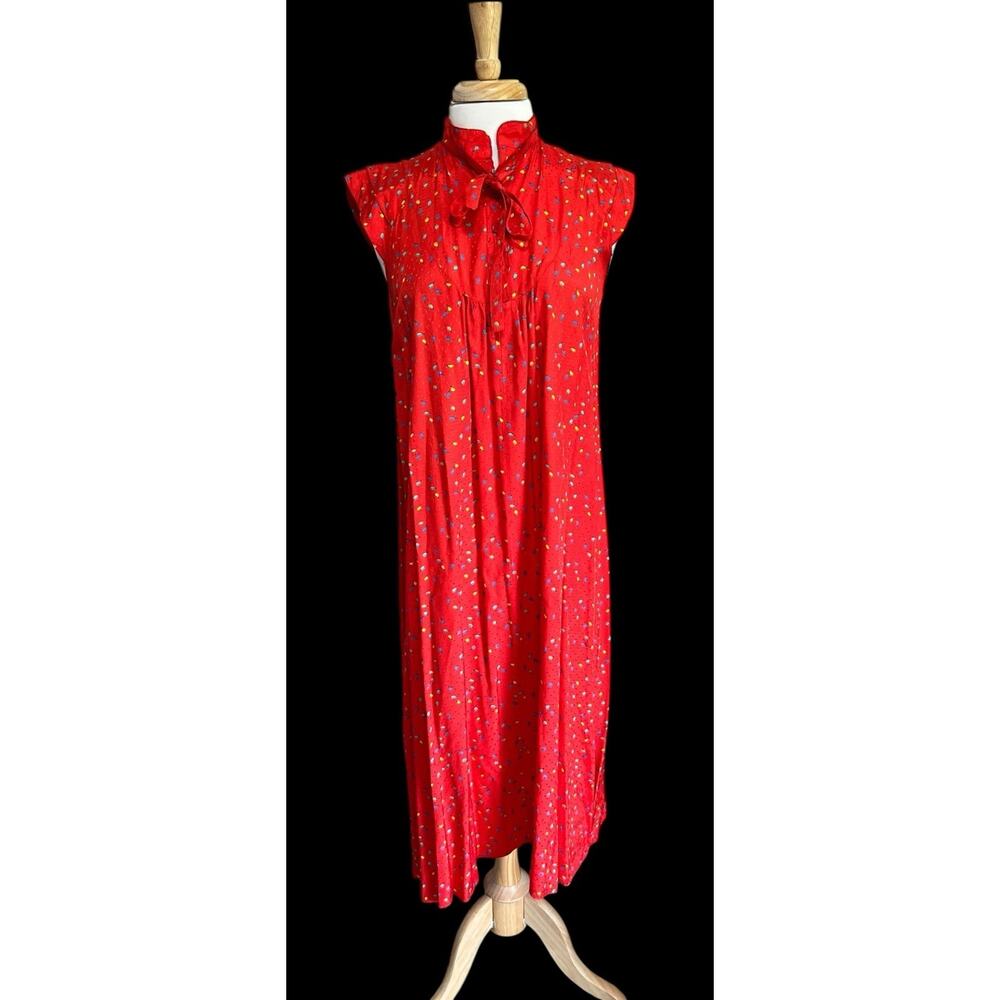 Vintage EVA Women's Pussybow Dress Retro Red Lightbulb Print sz 40